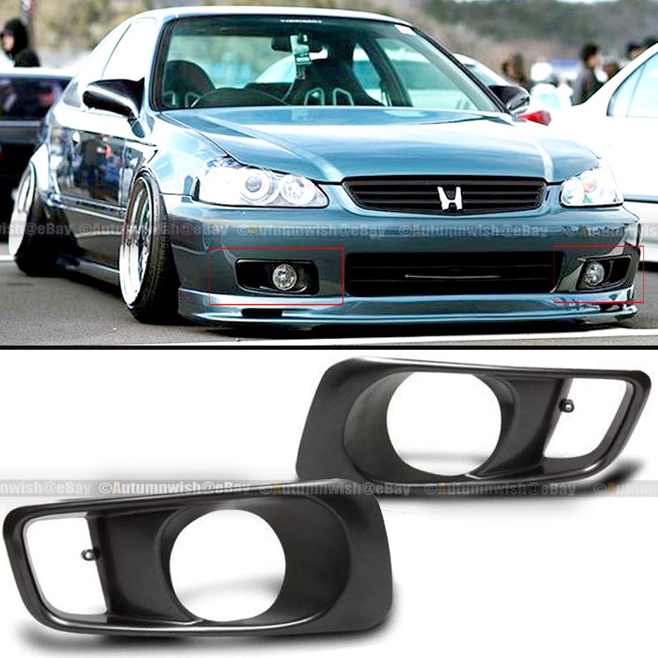 Fit 99 00 1999 2000 Honda Civic EK OE Style Black Fog Light Bezel